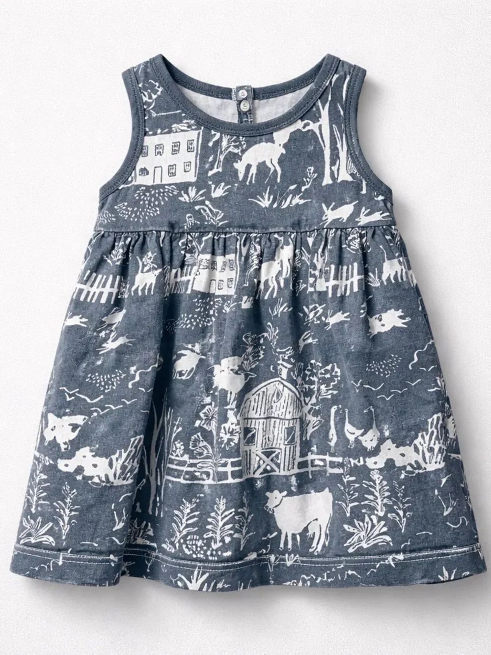 Winter Water Factory steel blue grey farm woodland print dress